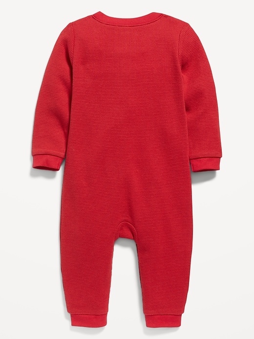 View large product image 2 of 2. Unisex Long-Sleeve Thermal-Knit Henley Bodysuit for Baby