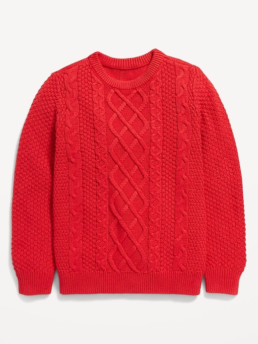 View large product image 2 of 3. Long-Sleeve Cable-Knit Crew Neck Sweater for Boys