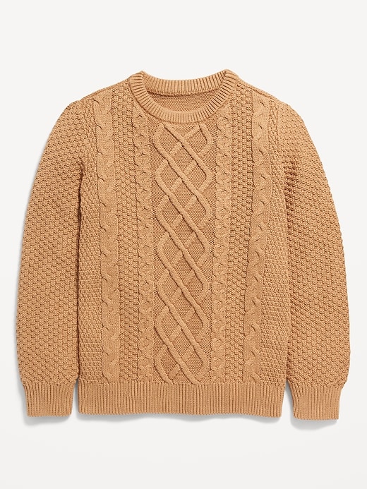 View large product image 2 of 3. Long-Sleeve Cable-Knit Crew Neck Sweater for Boys