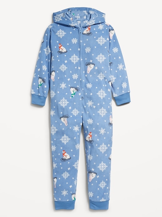 View large product image 2 of 4. Gender-Neutral Printed Microfleece One-Piece Pajama for Kids