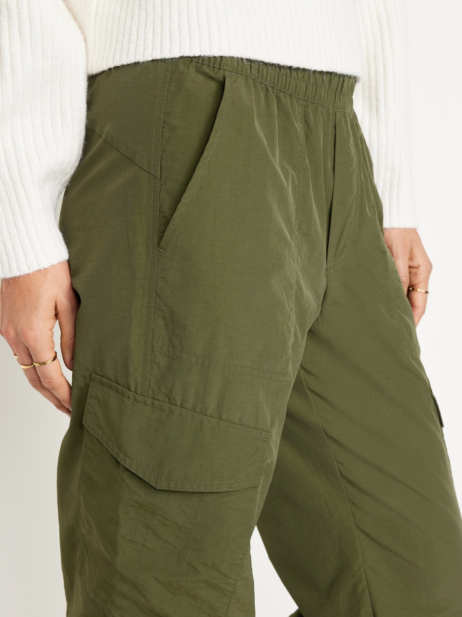 High-Waisted Ankle-Zip Cargo Jogger Pants