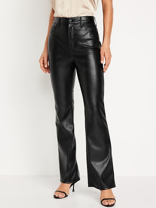 Image number 1 showing, Higher High-Waisted Faux-Leather Flare Pants