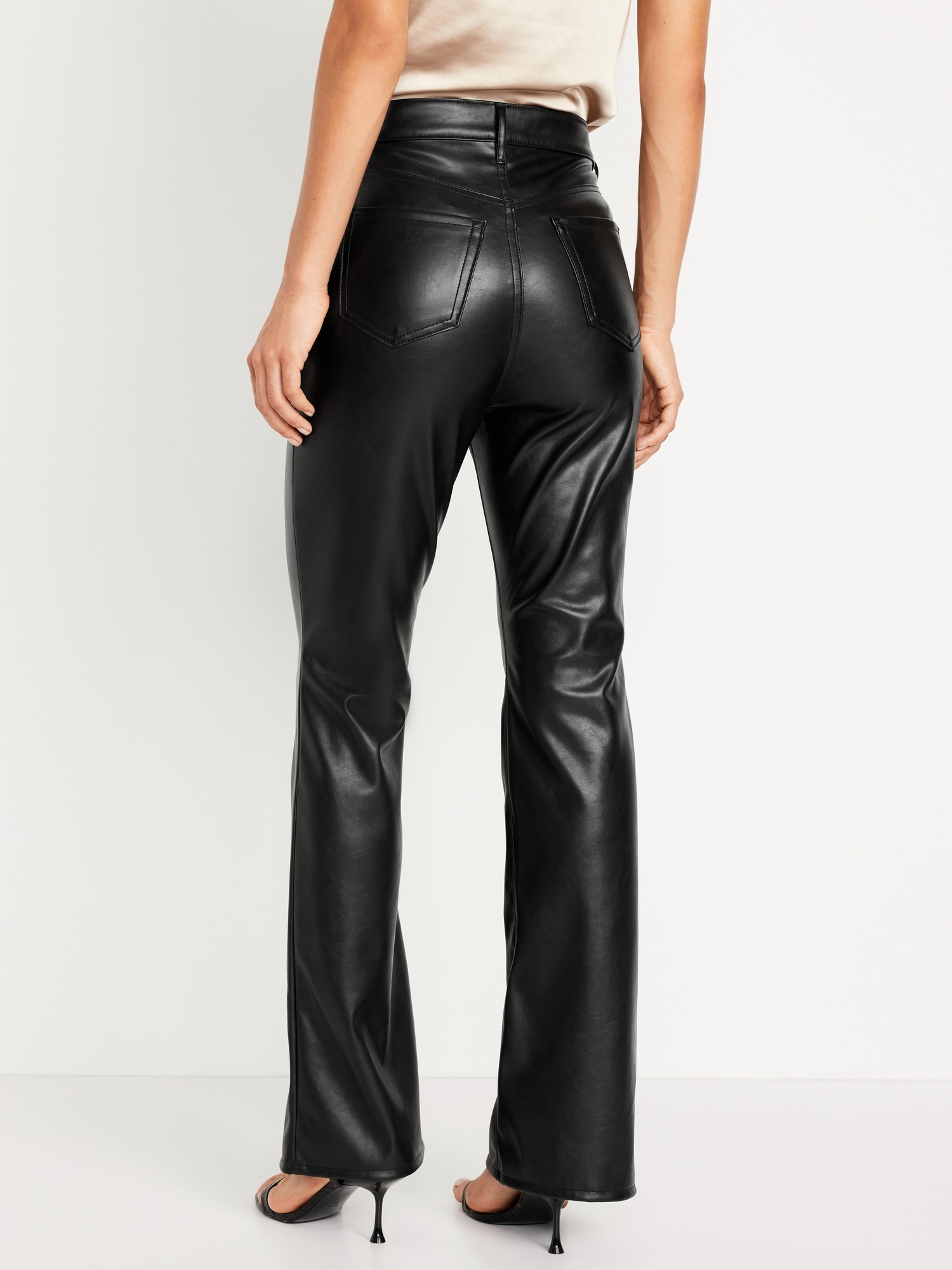 KAIDA | Faux Leather Flare Pants - Black / 24