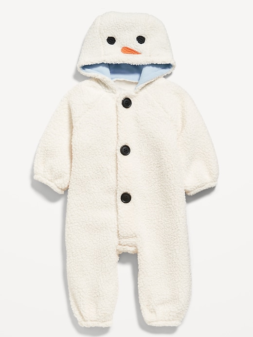 View large product image 1 of 2. Unisex "Snowman" Costume Sherpa Hooded One-Piece for Baby