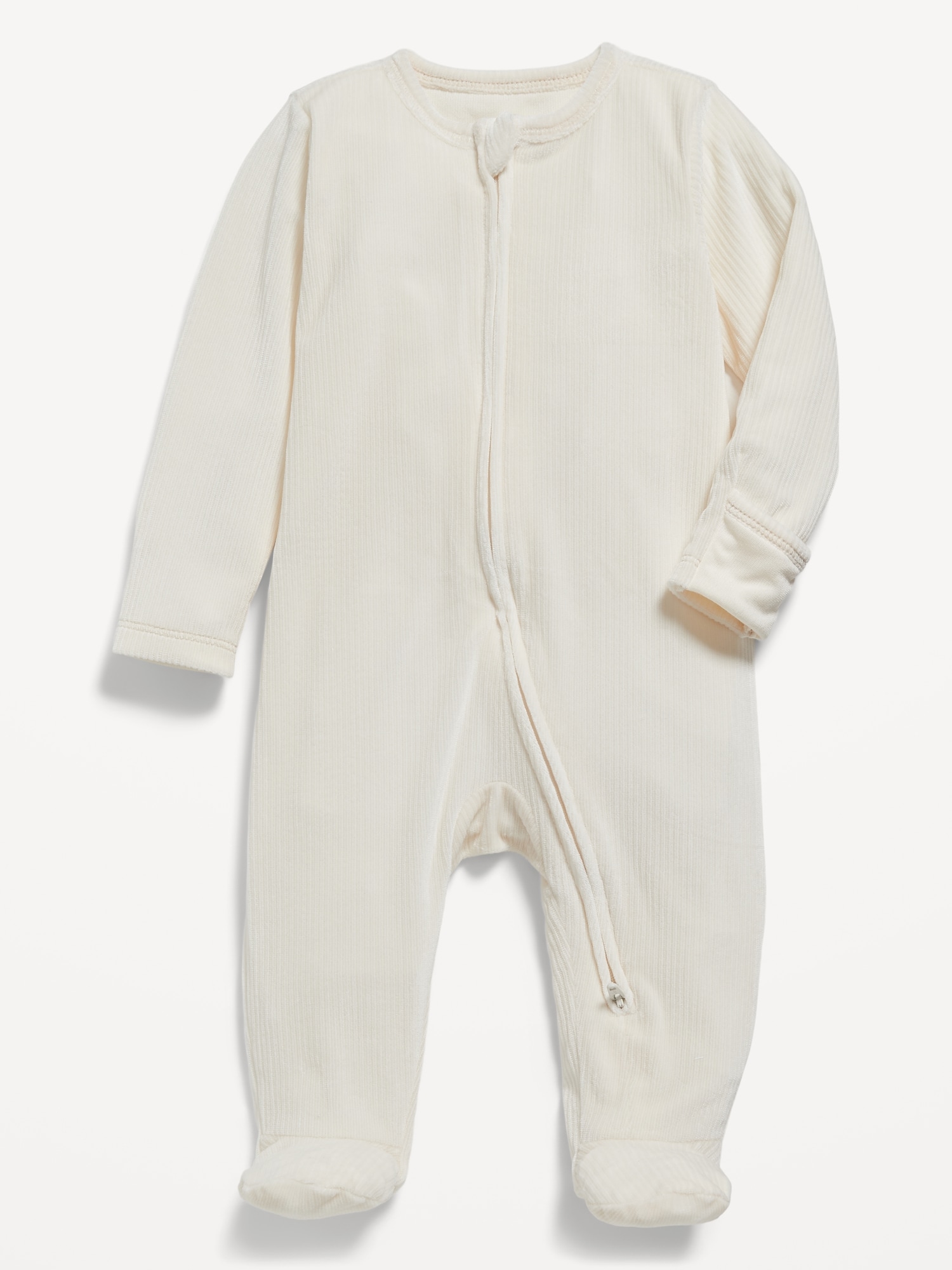 Unisex 2-Way-Zip Plush Ribbed Velour Sleep & Play Footed One-Piece for Baby
