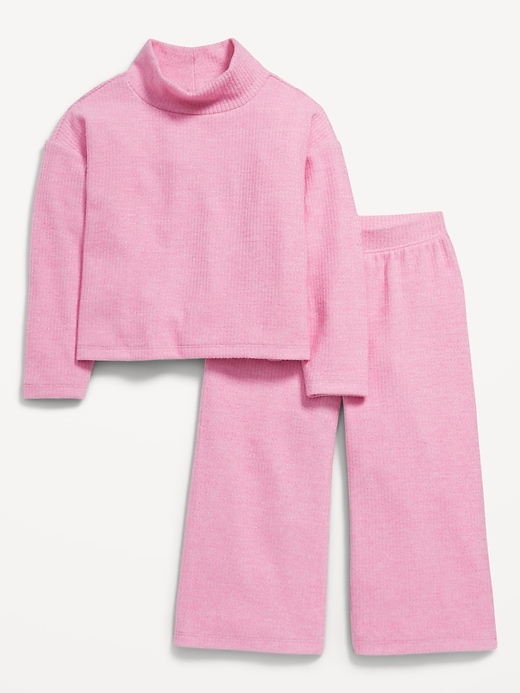 View large product image 1 of 2. Cozy Rib-Knit Mock-Neck Top & Wide-Leg Pants Set for Toddler Girls