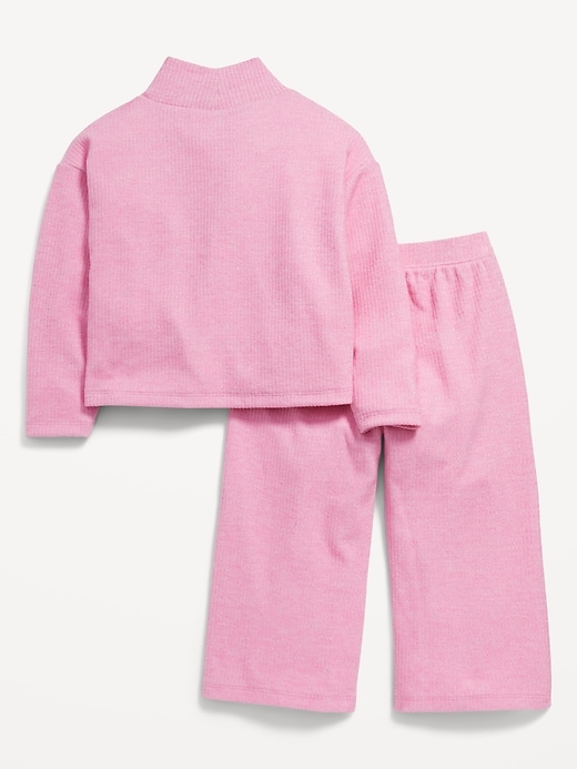 View large product image 2 of 2. Cozy Rib-Knit Mock-Neck Top & Wide-Leg Pants Set for Toddler Girls