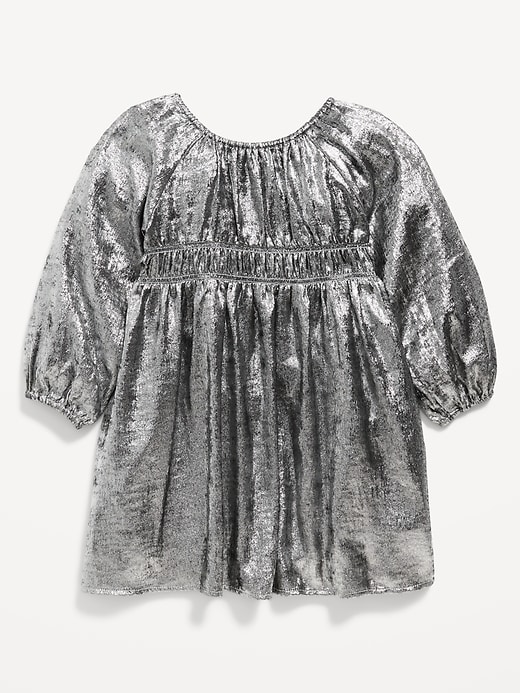 View large product image 2 of 3. Long-Sleeve Metallic-Silver Dress for Toddler Girls