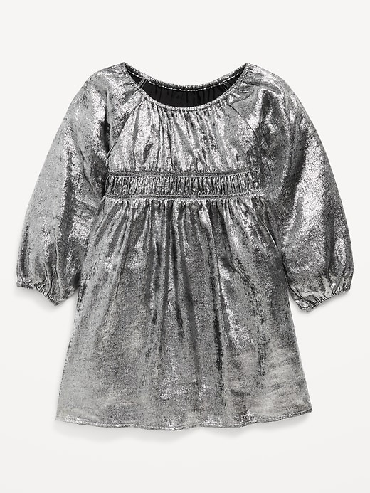 View large product image 1 of 3. Long-Sleeve Metallic-Silver Dress for Toddler Girls