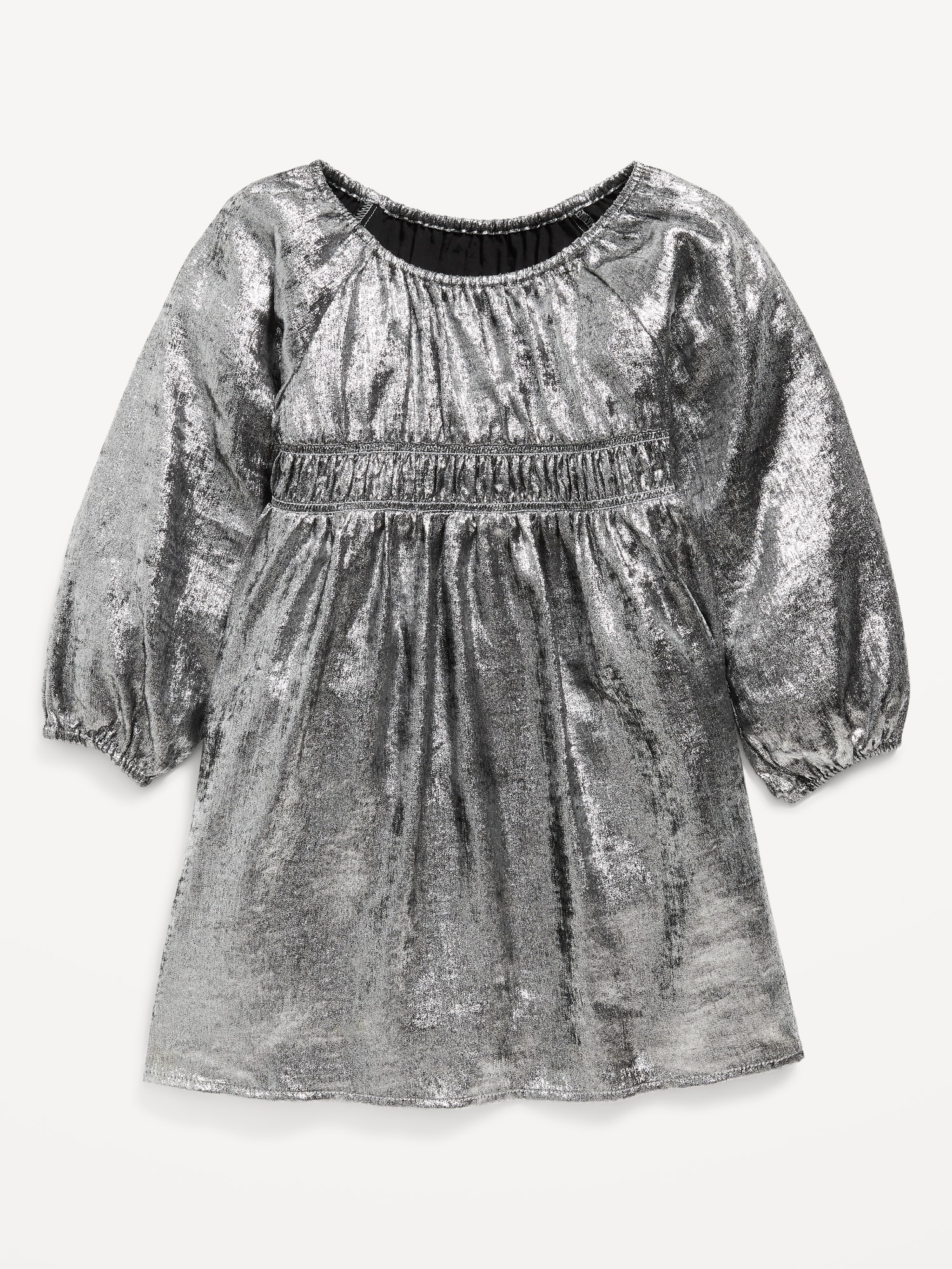 Long-Sleeve Metallic-Silver Dress for Toddler Girls