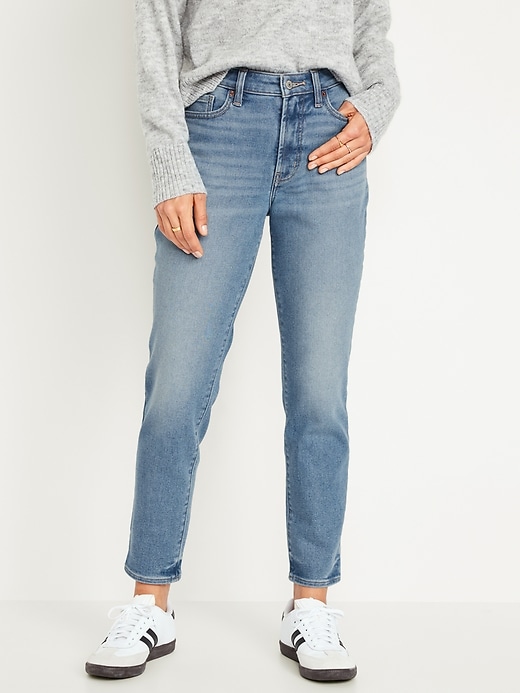 Image number 1 showing, High-Waisted Built-In Warm OG Straight Ankle Jeans