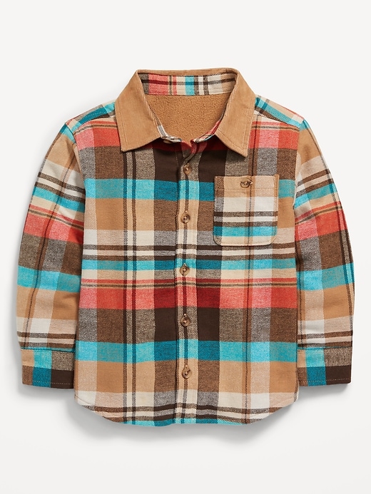View large product image 1 of 3. Cozy Flannel Microfleece-Lined Pocket Shirt for Toddler Boys