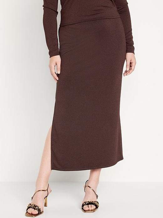 Image number 5 showing, High-Waisted Rib-Knit Shine Maxi Skirt