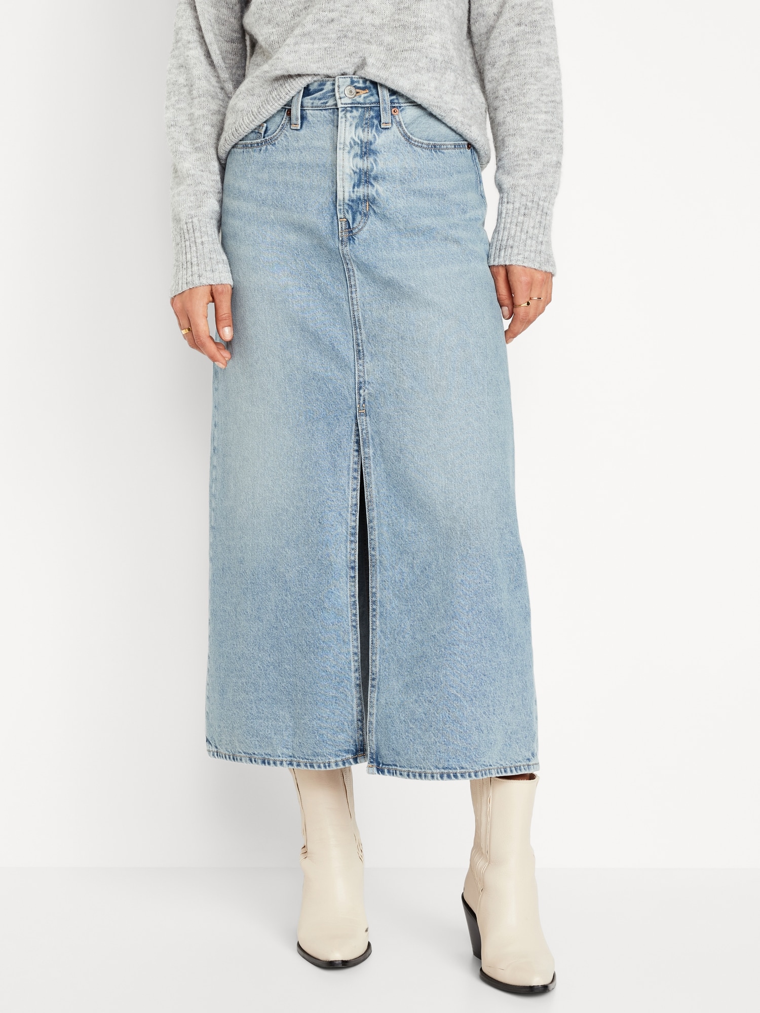 ONLY ONLLINETTE LONG SKIRT - Maxi skirt - dark blue denim/dark