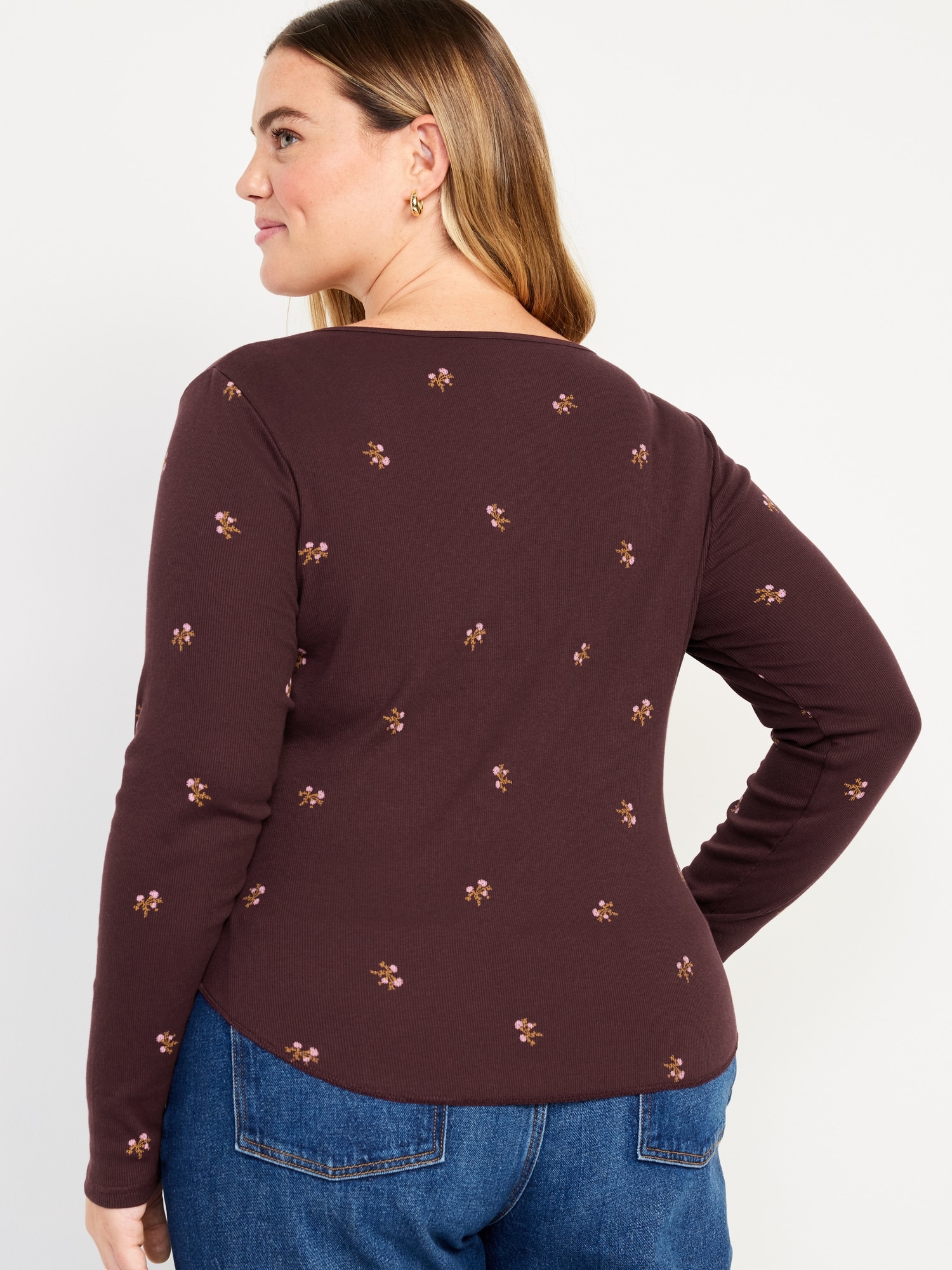 Fitted Long-Sleeve Rib-Knit T-Shirt Old Navy Women for 
