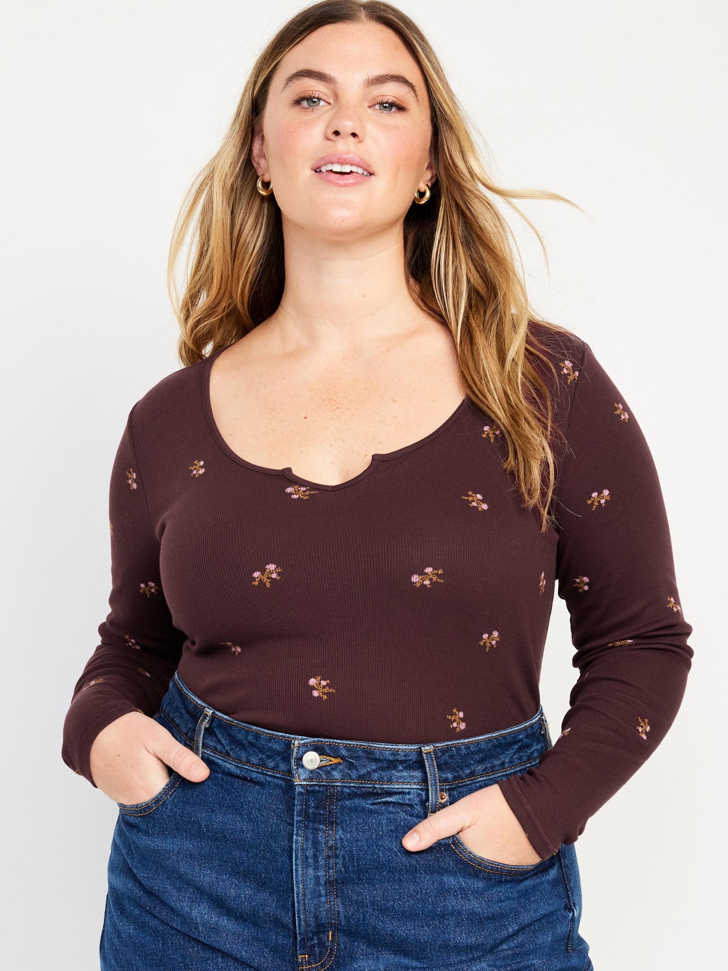 Fitted Long-Sleeve Rib-Knit T-Shirt Old Navy Women | for