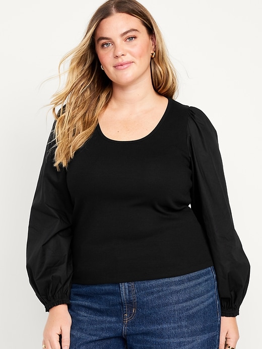 Image number 7 showing, Puff-Sleeve Mixed Material Top