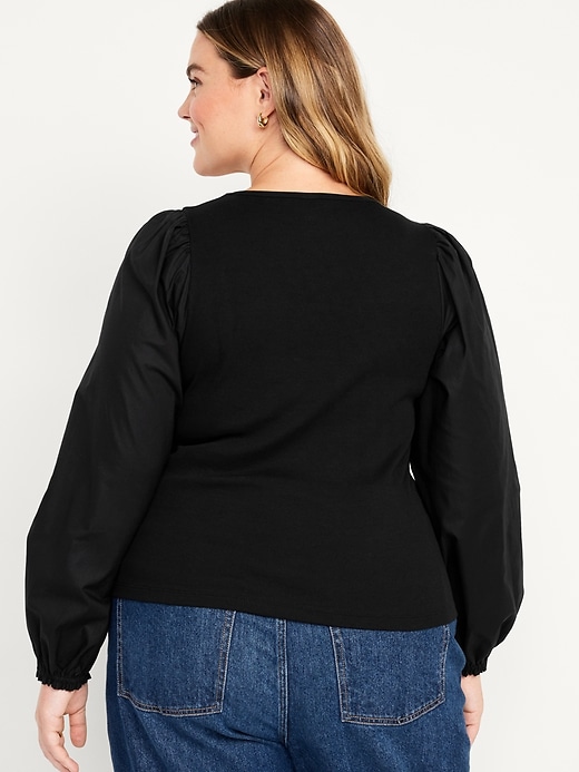 Image number 8 showing, Puff-Sleeve Mixed Material Top