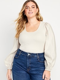 Puff-Sleeve Mixed Material Top | Old Navy