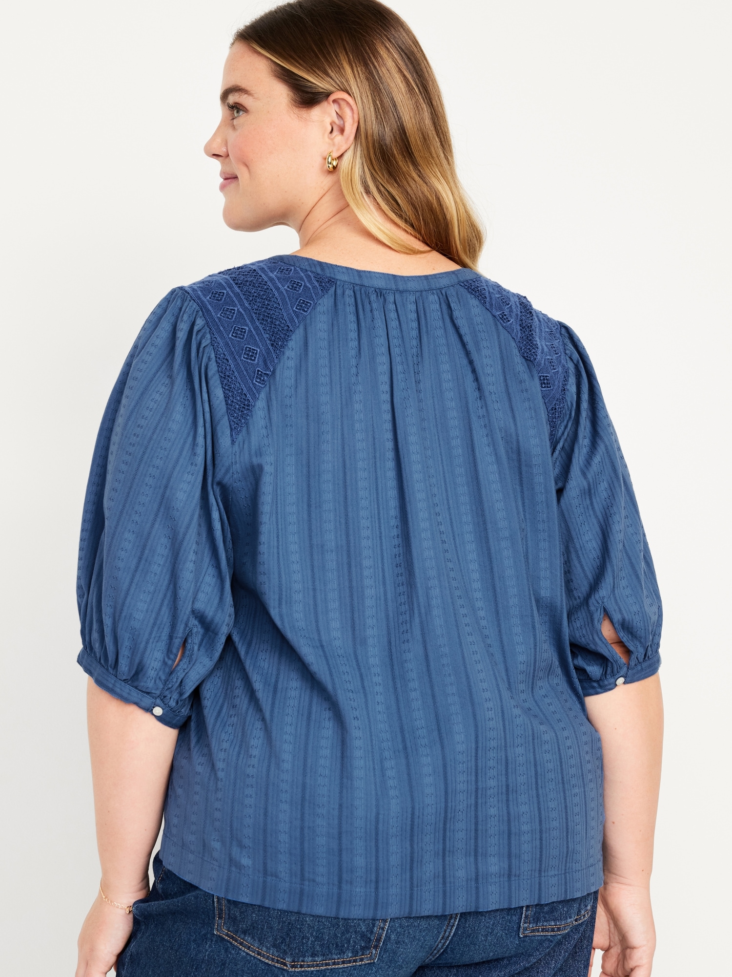 Elbow-Sleeve Lace-Trim Top | Old Navy