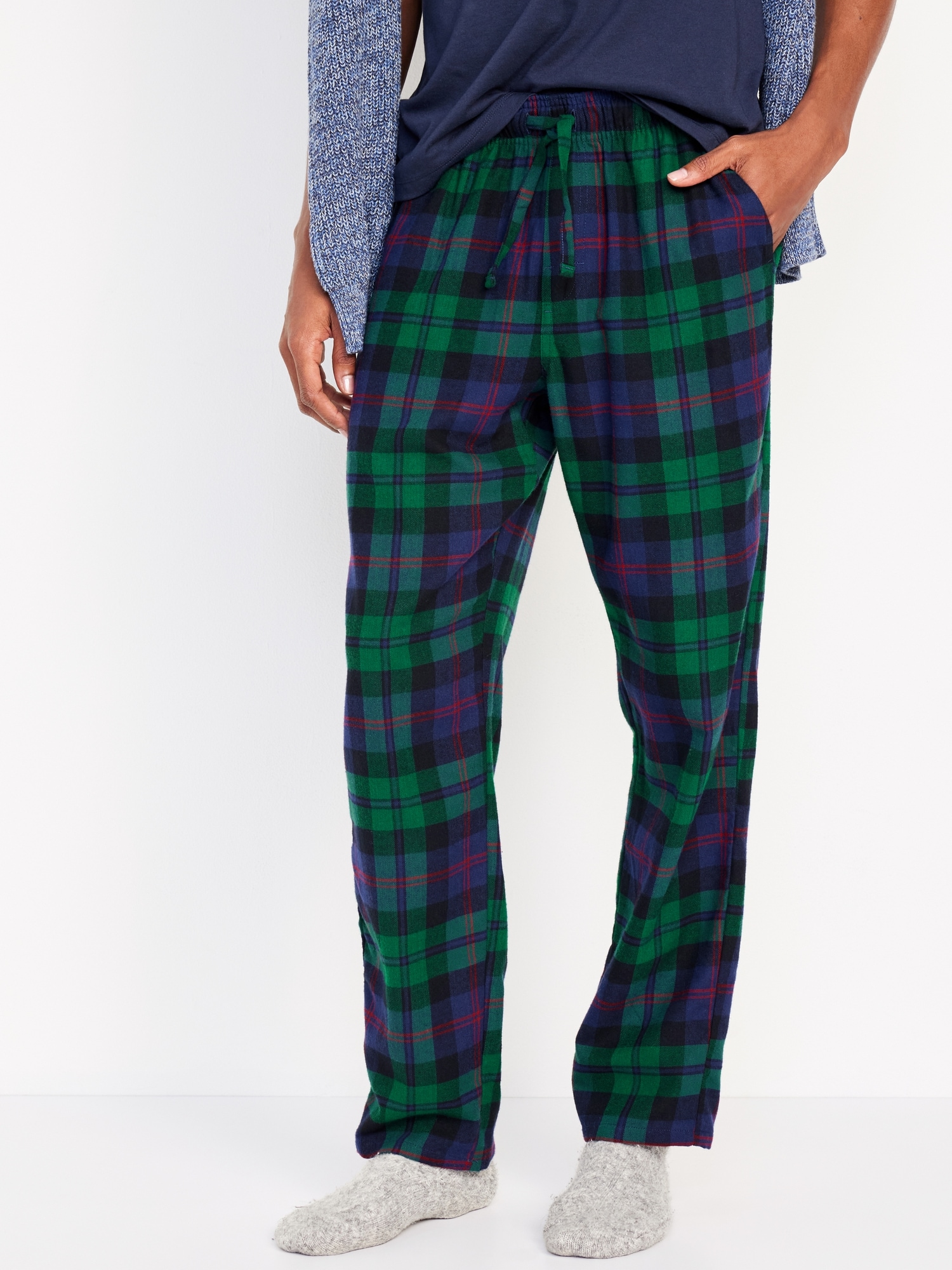 Wholesale Men's Fleece Pajama Pants - 3X-5X, Blue/Orange Plaid