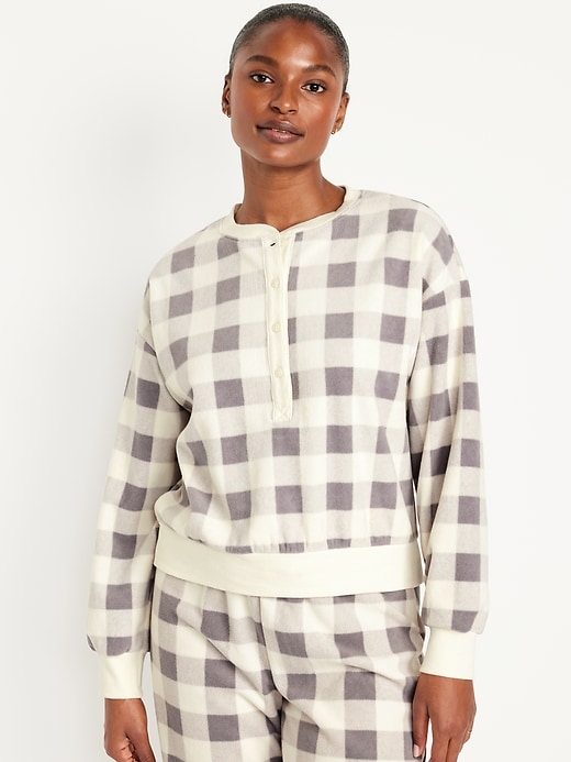 Image number 1 showing, Micro Fleece Henley Pajama Sweatshirt