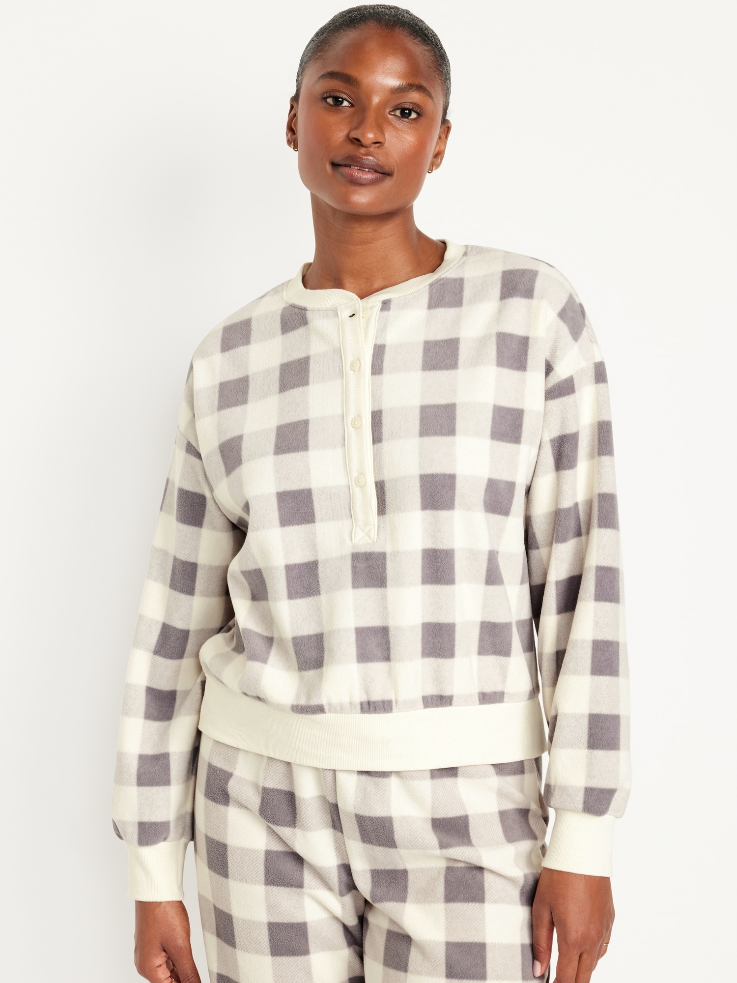 Micro Fleece Henley Pajama Sweatshirt