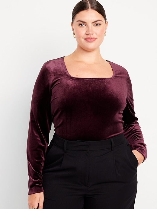 Image number 7 showing, Fitted Square-Neck Velvet Top