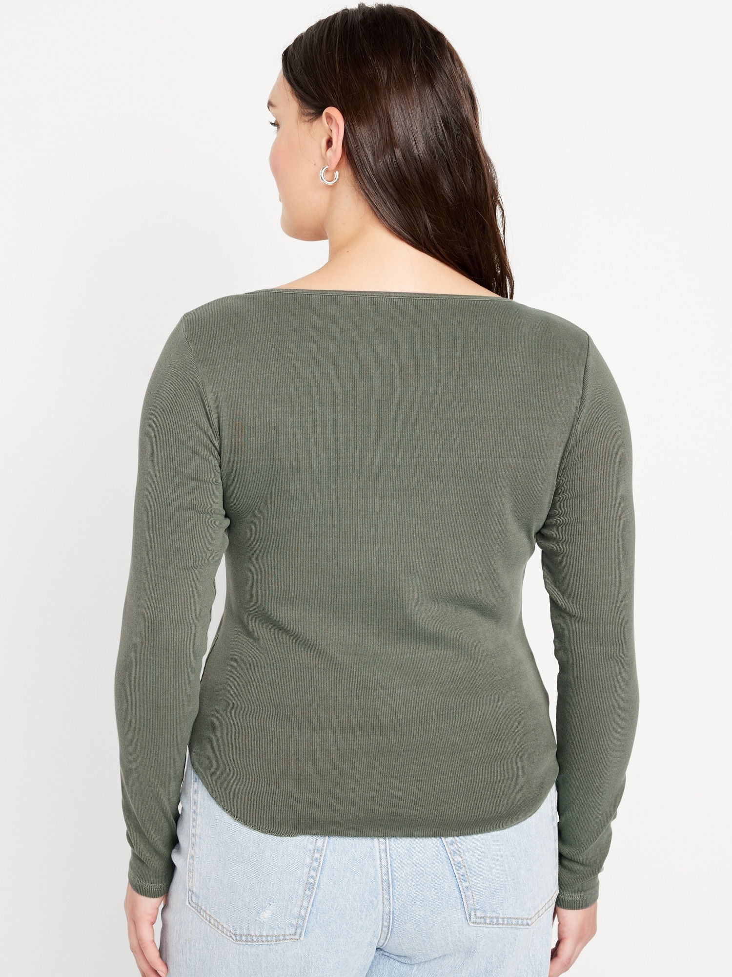 Fitted Long-Sleeve Rib-Knit T-Shirt Old | Women Navy for