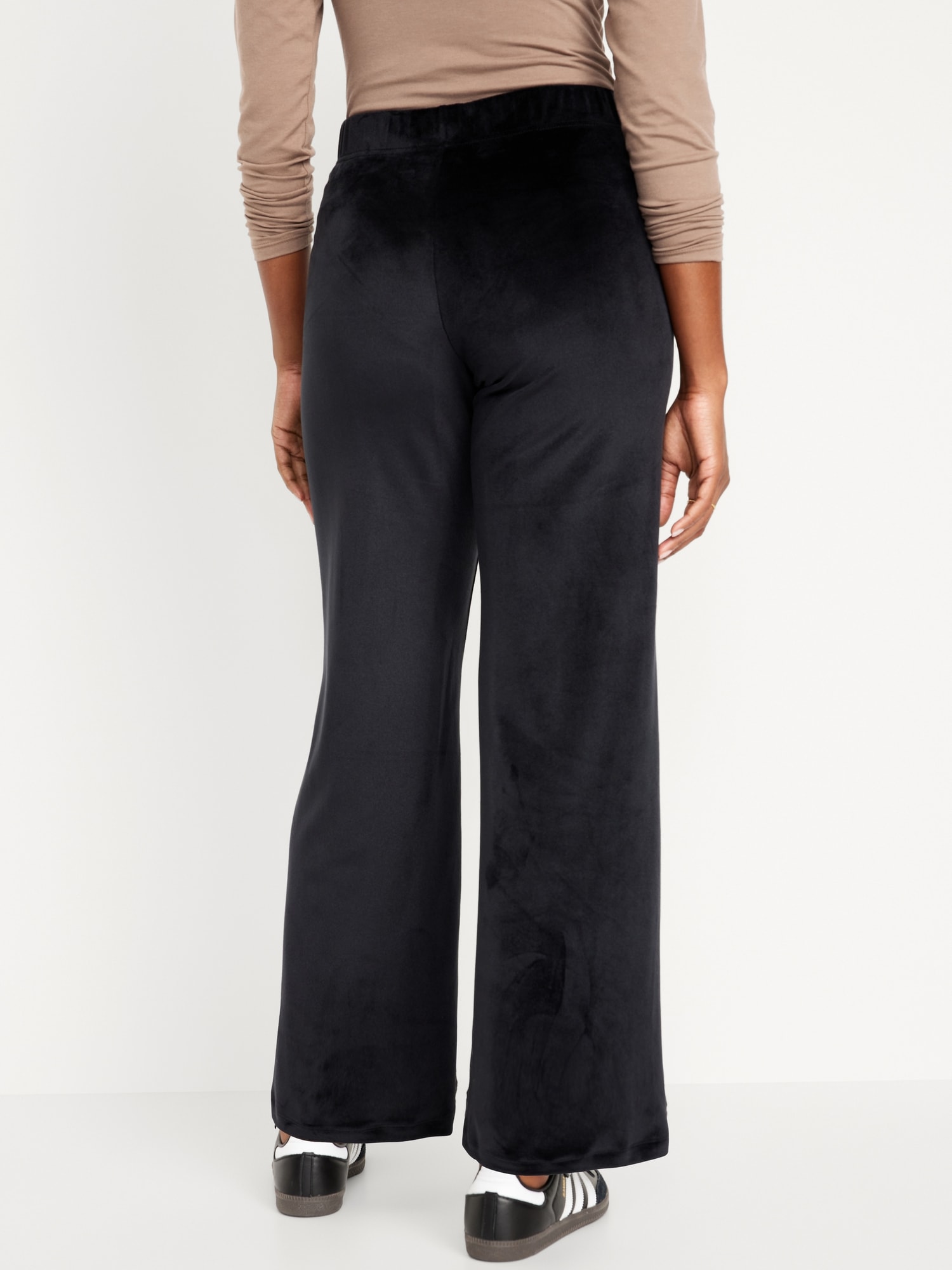 Wide-leg black velvet pants