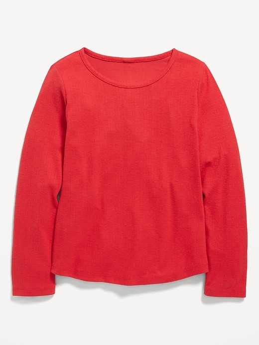 View large product image 1 of 2. Cozy Long-Sleeve Pointelle-Knit T-Shirt for Girls
