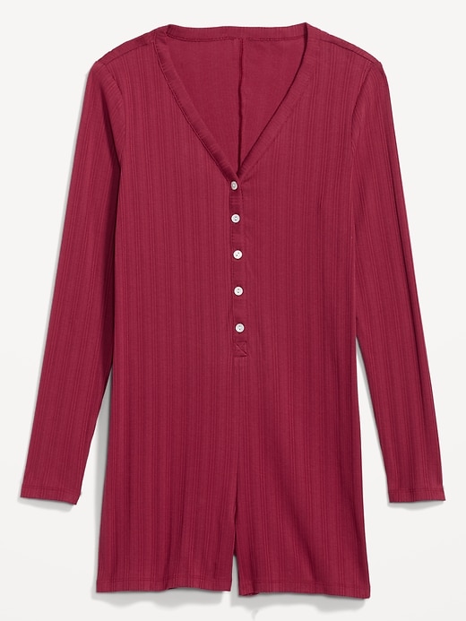 Image number 4 showing, Pointelle Henley Pajama Romper -- 3 inch inseam