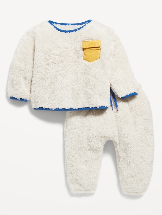 View large product image 1 of 2. Cozy Unisex Sherpa Pocket Sweatshirt & Sweatpants Set for Baby