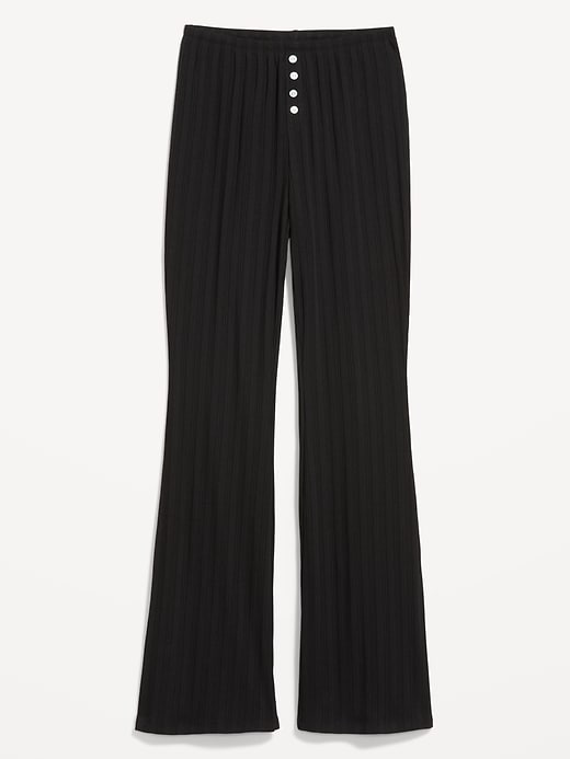 Image number 4 showing, High-Waisted Pointelle-Knit Flare Pajama Pants