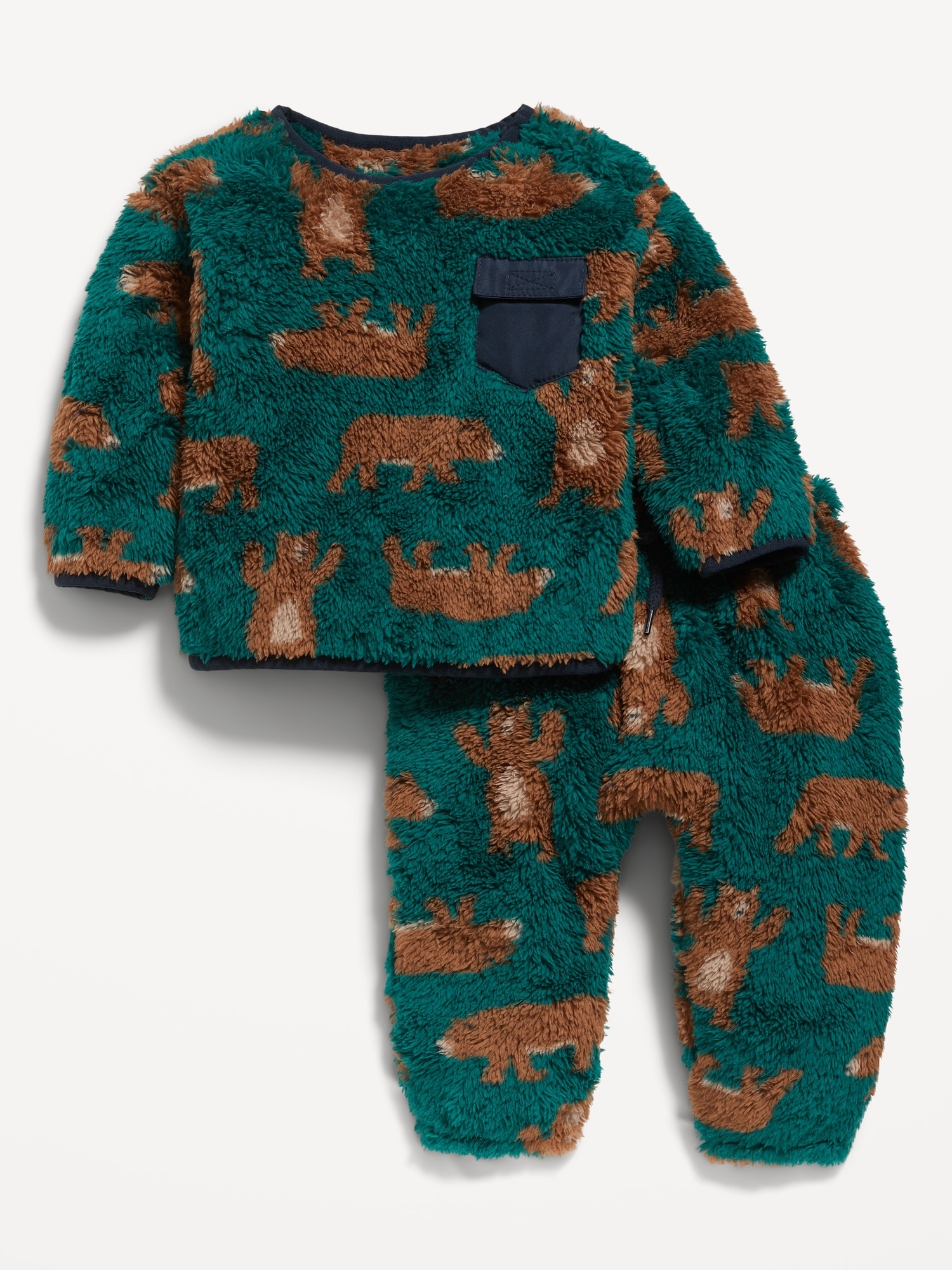 Cozy Unisex Sherpa Pocket Sweatshirt & Sweatpants Set for Baby
