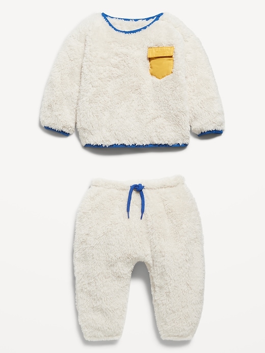 View large product image 2 of 2. Cozy Unisex Sherpa Pocket Sweatshirt & Sweatpants Set for Baby