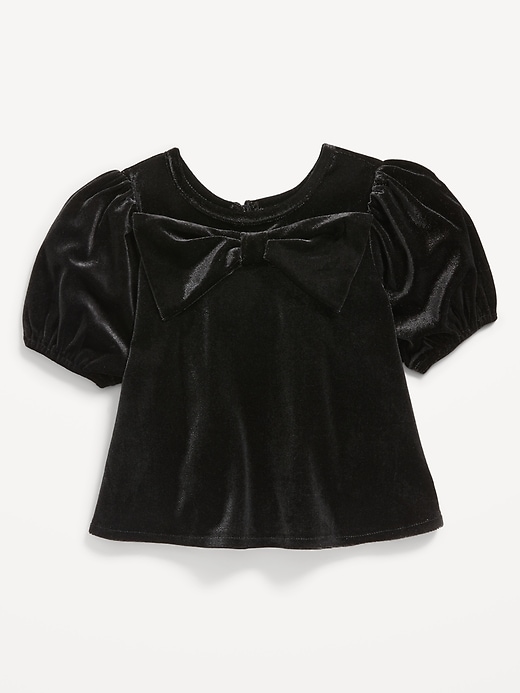 View large product image 1 of 1. Velvet Puff-Sleeve Bow-Tie Top for Toddler Girls