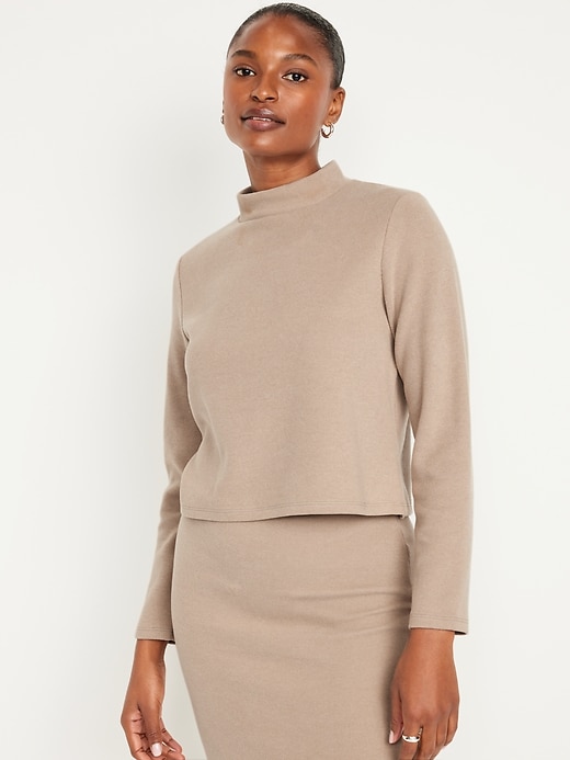 Image number 1 showing, French Rib Mock-Neck Sweater