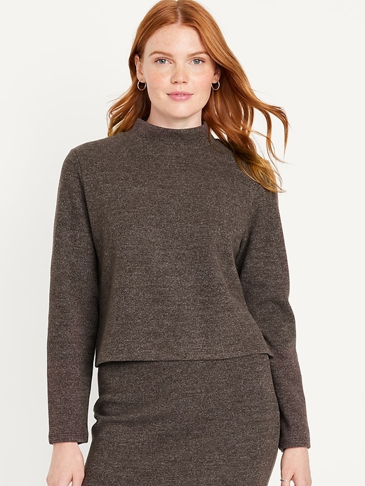 Image number 1 showing, French Rib Mock-Neck Sweater