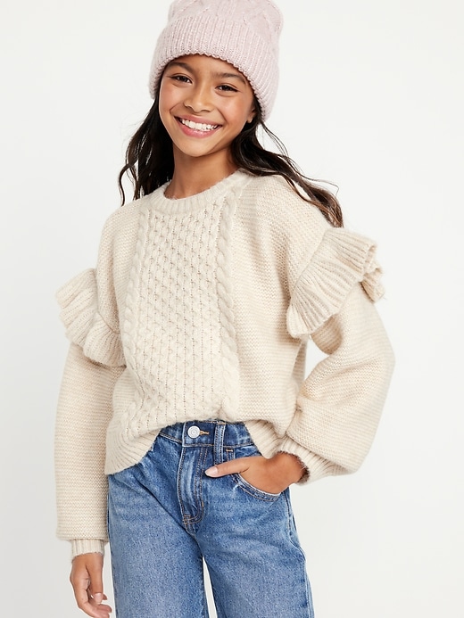 View large product image 1 of 3. Ruffled Crew-Neck Pullover Sweater for Girls