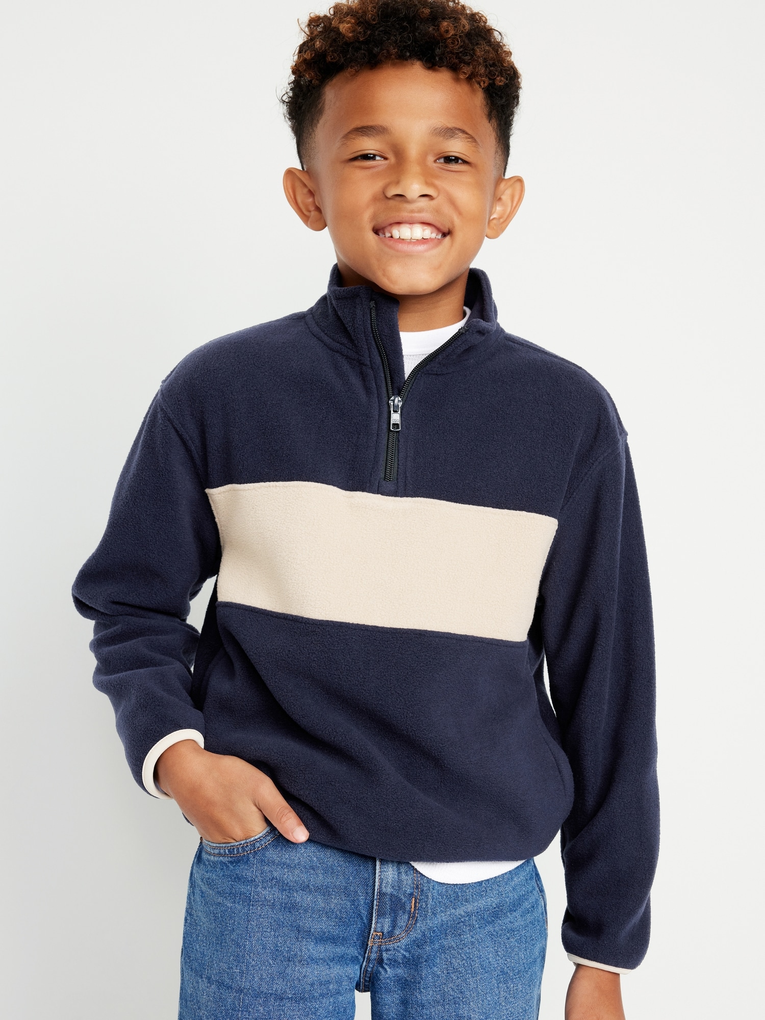 Long-Sleeve Quarter-Zip Microfleece Sweater for Boys