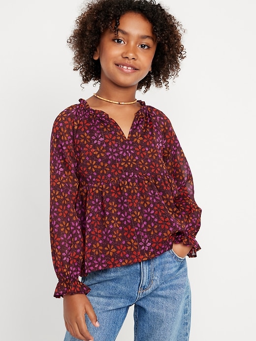 Long-Sleeve Printed Chiffon Top for Girls