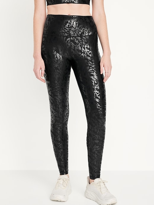 Image number 1 showing, High-Waisted PowerSoft Foil-Print Leggings