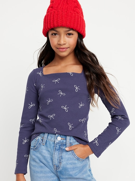 View large product image 1 of 3. Long-Sleeve Pointelle-Knit Top for Girls