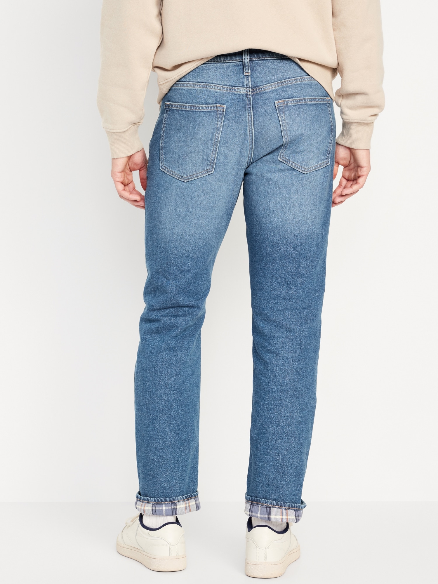 Straight Flannel-Lined Built-In Flex Jeans for Men | Old Navy