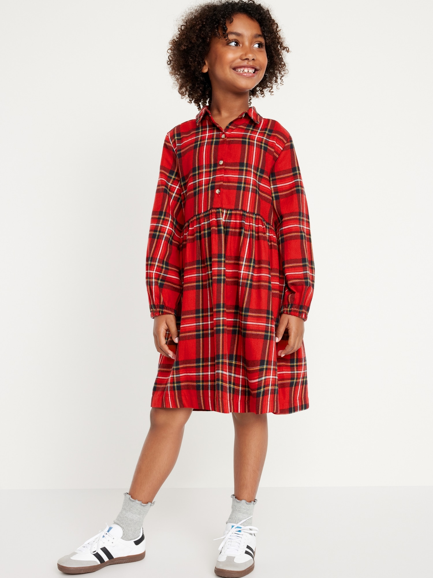 Matching Long-Sleeve Button-Front Plaid Dress for Girls | Old Navy