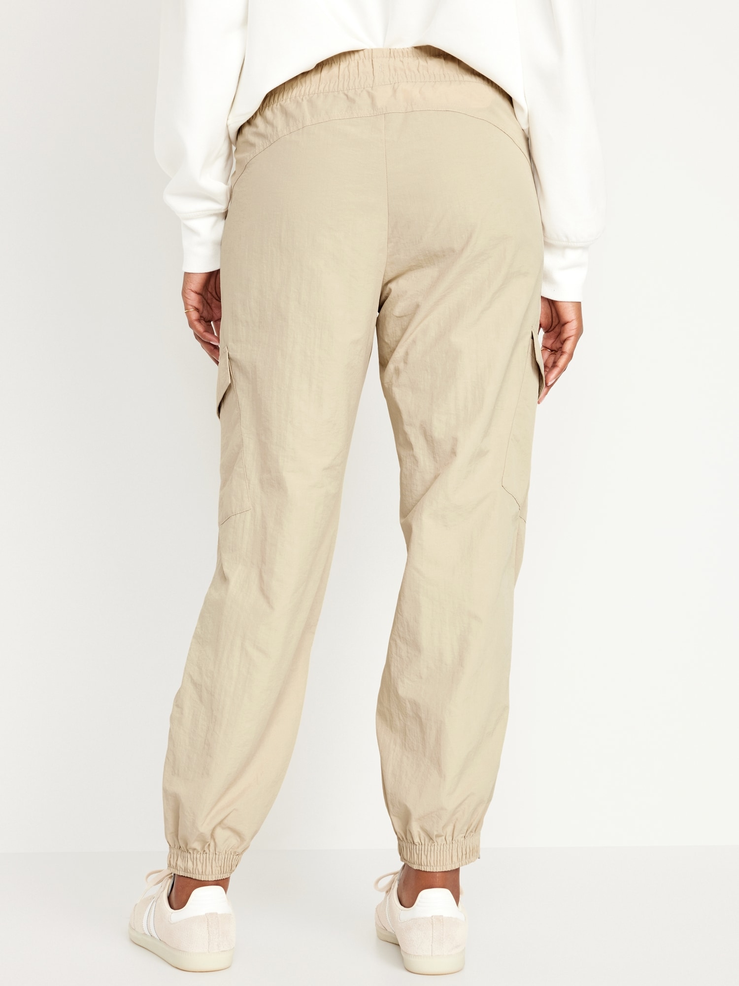 Womens High Waisted Woven Cargo Jogger - Beige - L, Khaki Pants Outfit  Women Casual