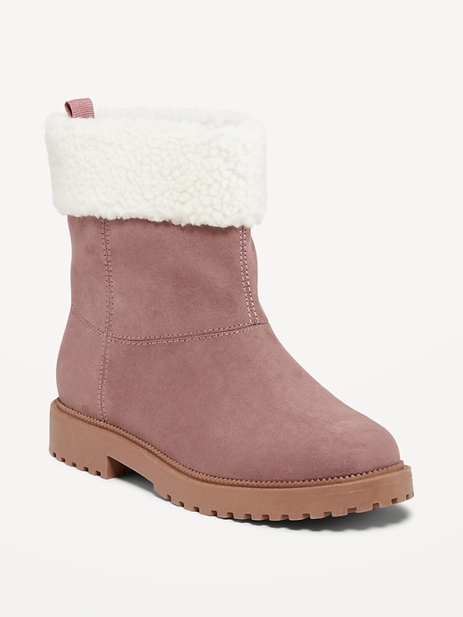 View large product image 1 of 4. Faux-Suede Sherpa-Cuff Boots for Girls