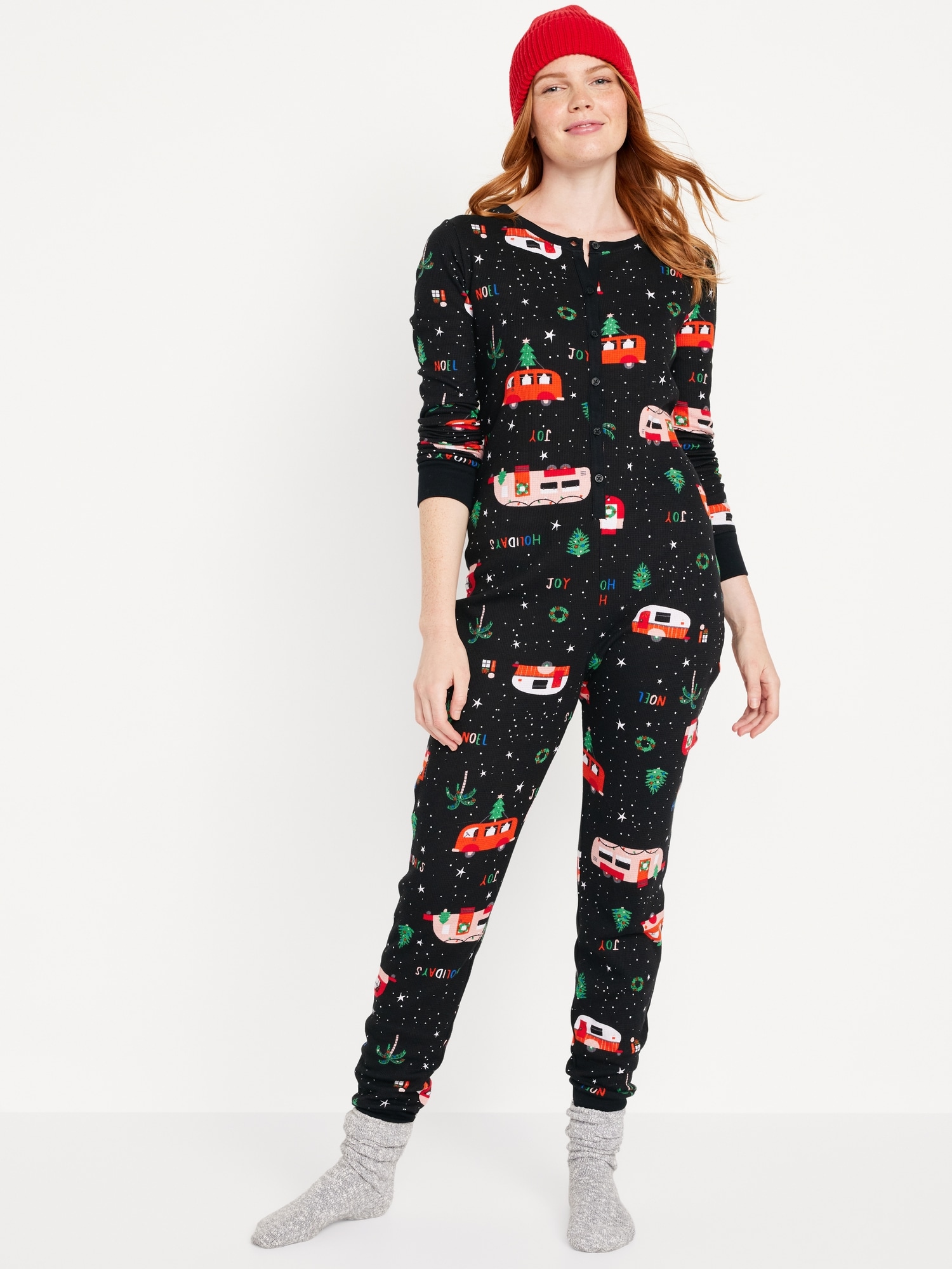 Cozy Christmas Pajamas, women's thermal pajamas, women's black
