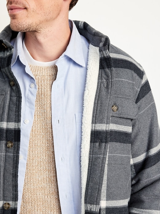Image number 4 showing, Sherpa-Lined Flannel Shacket